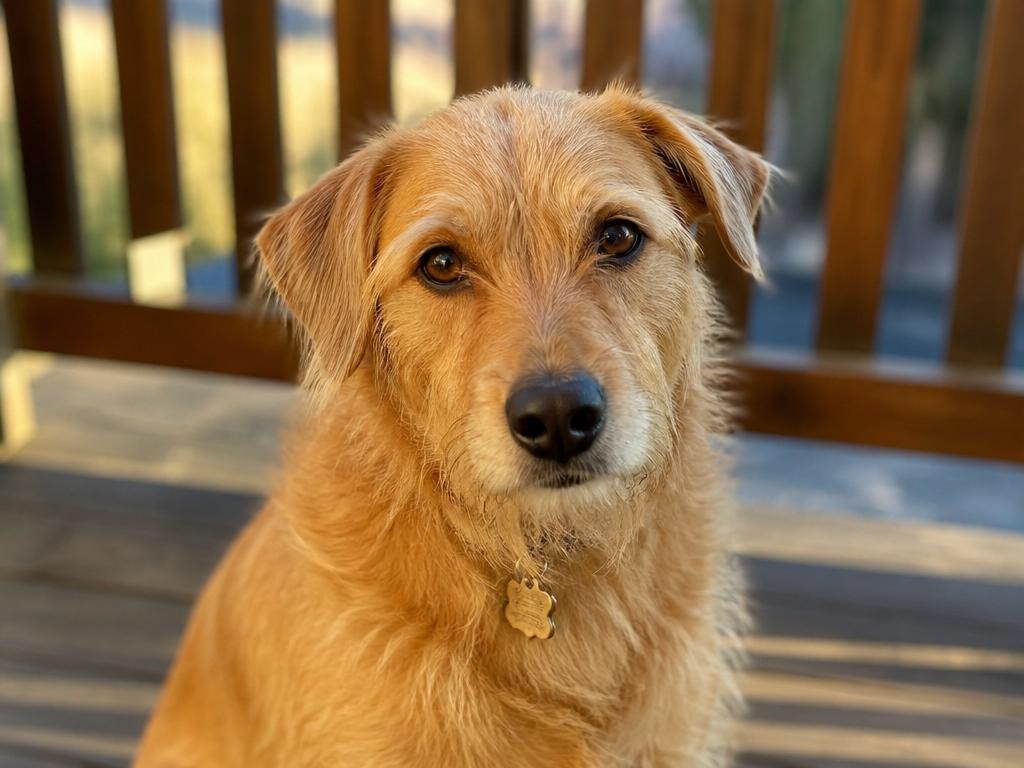 A warm portrait of a dog used as supporting brand imagery